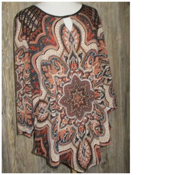 db established 1962 Womens Sz PL Petite Large Brown Paisley Fall Office Boho Top - Picture 1 of 13